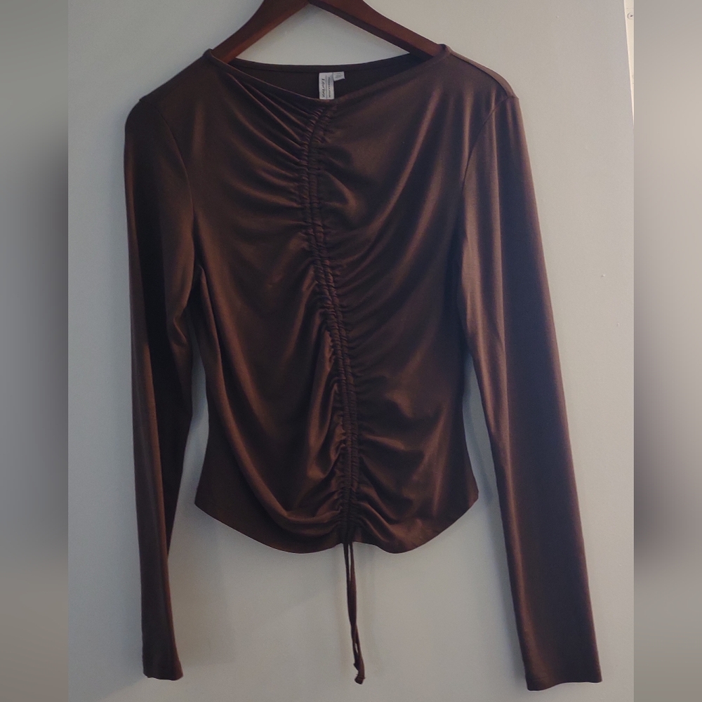 & Other Stories Brown Long-Sleeve Ruched Front Top